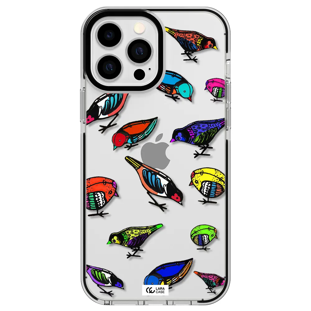 Colorful Birds Drawing Apple iPhone 13 Pro Max impact black border Case