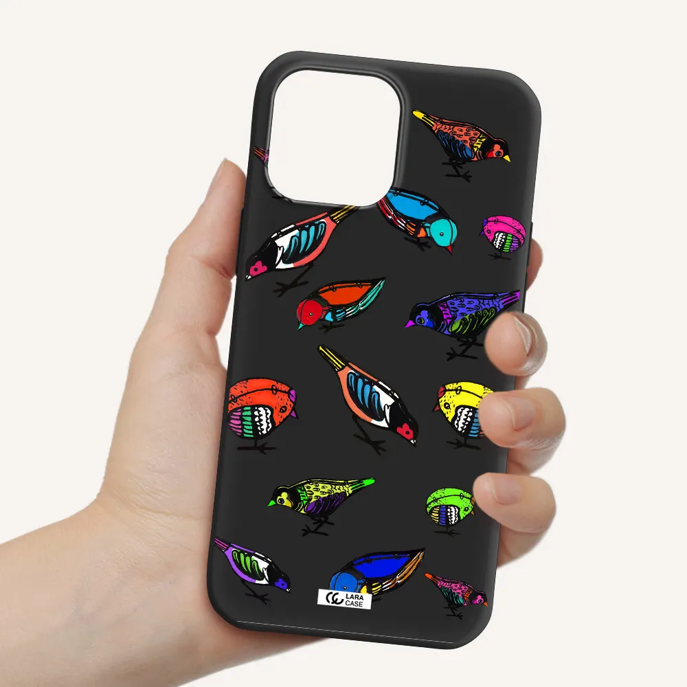 Colorful Birds Drawing Apple iPhone 13 Pro Max Silicone black Case