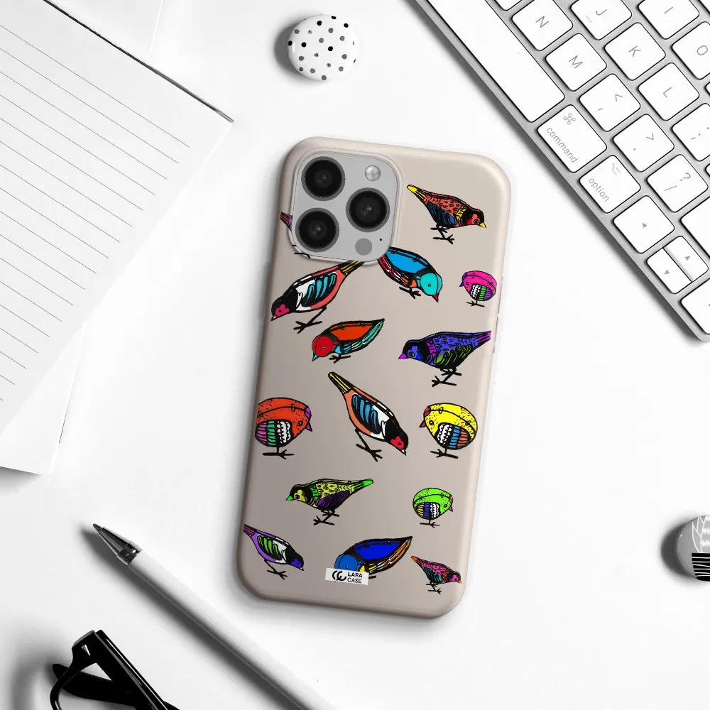 Colorful Birds Drawing Apple iPhone 13 Pro Max Silicone Stone Case