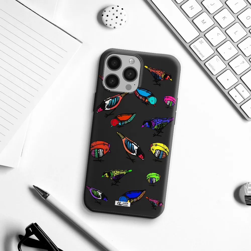Colorful Birds Drawing Apple iPhone 13 Pro Silicone black Case