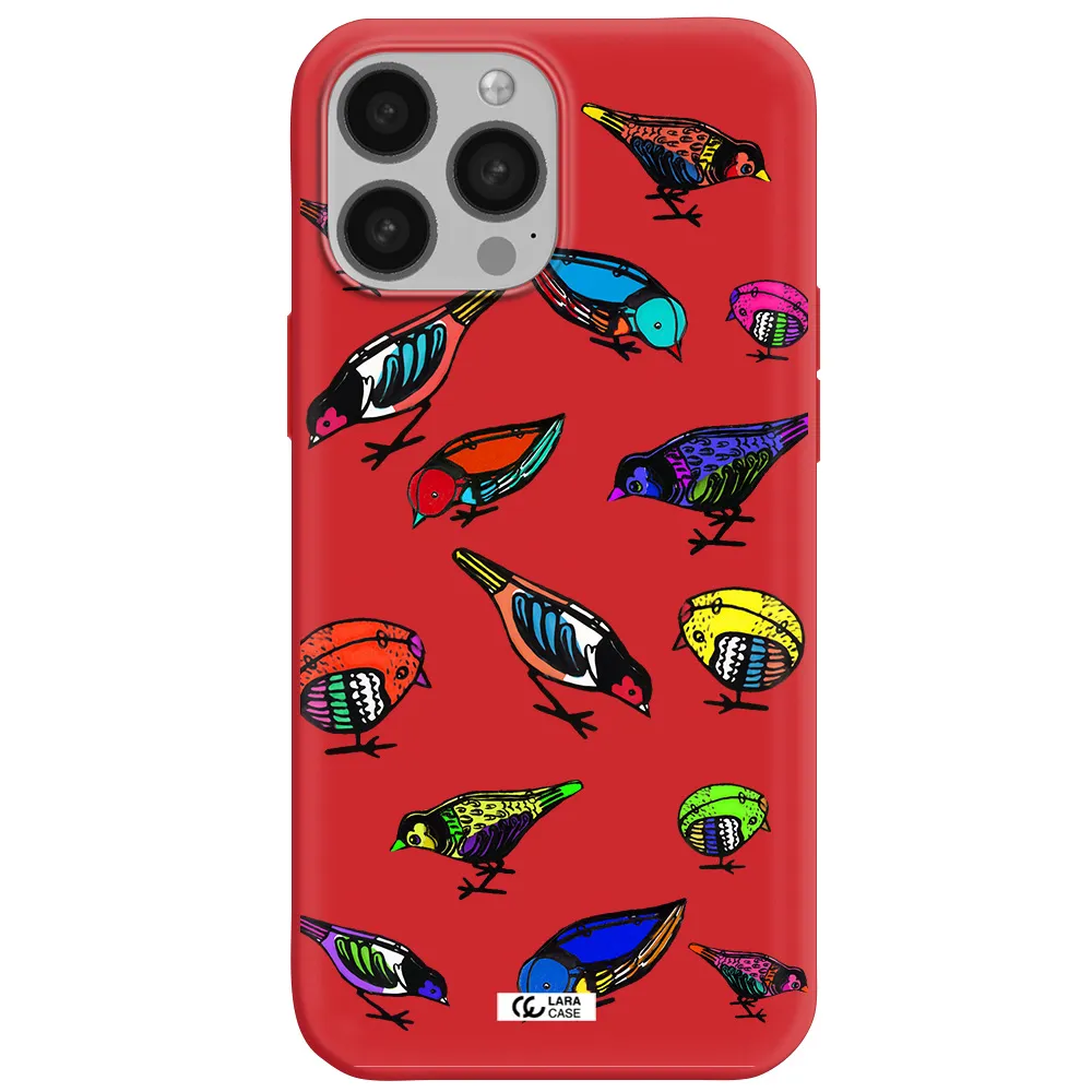 Colorful Birds Drawing Apple iPhone 13 Pro Silicone Imperial Red Case