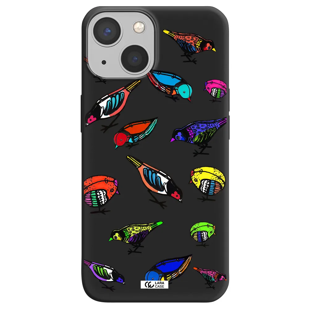 Colorful Birds Drawing Apple iPhone 13 Silicone black Case