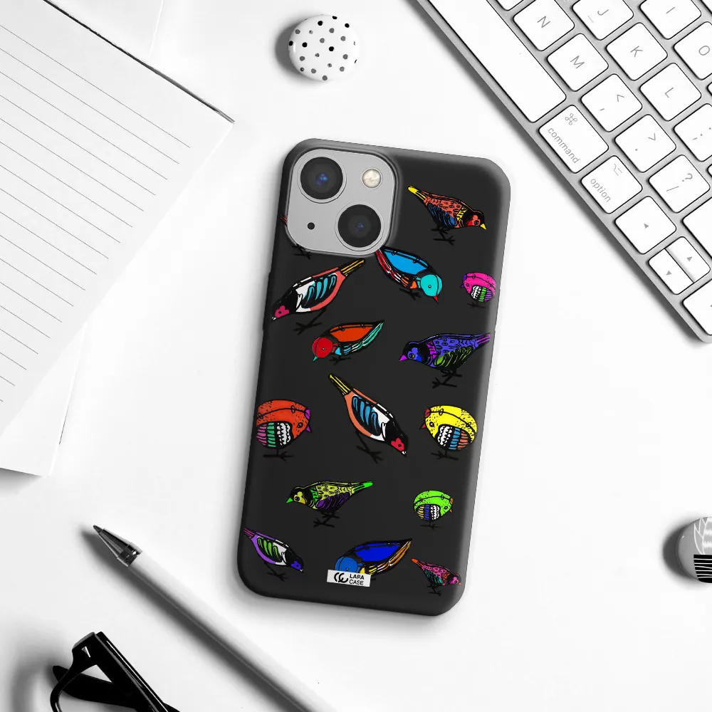 Colorful Birds Drawing Apple iPhone 13 Silicone black Case