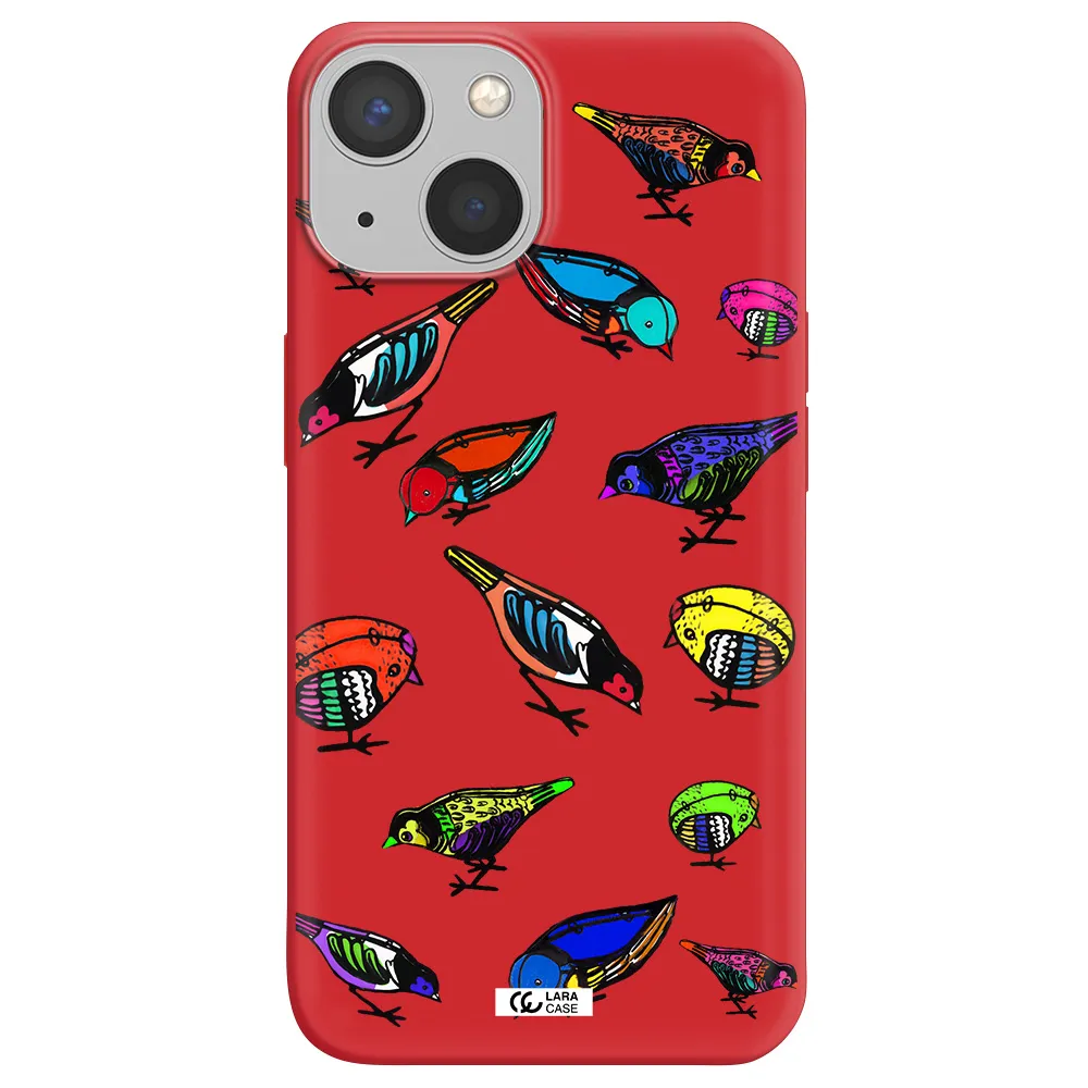 Colorful Birds Drawing Apple iPhone 13 Silicone Imperial Red Case