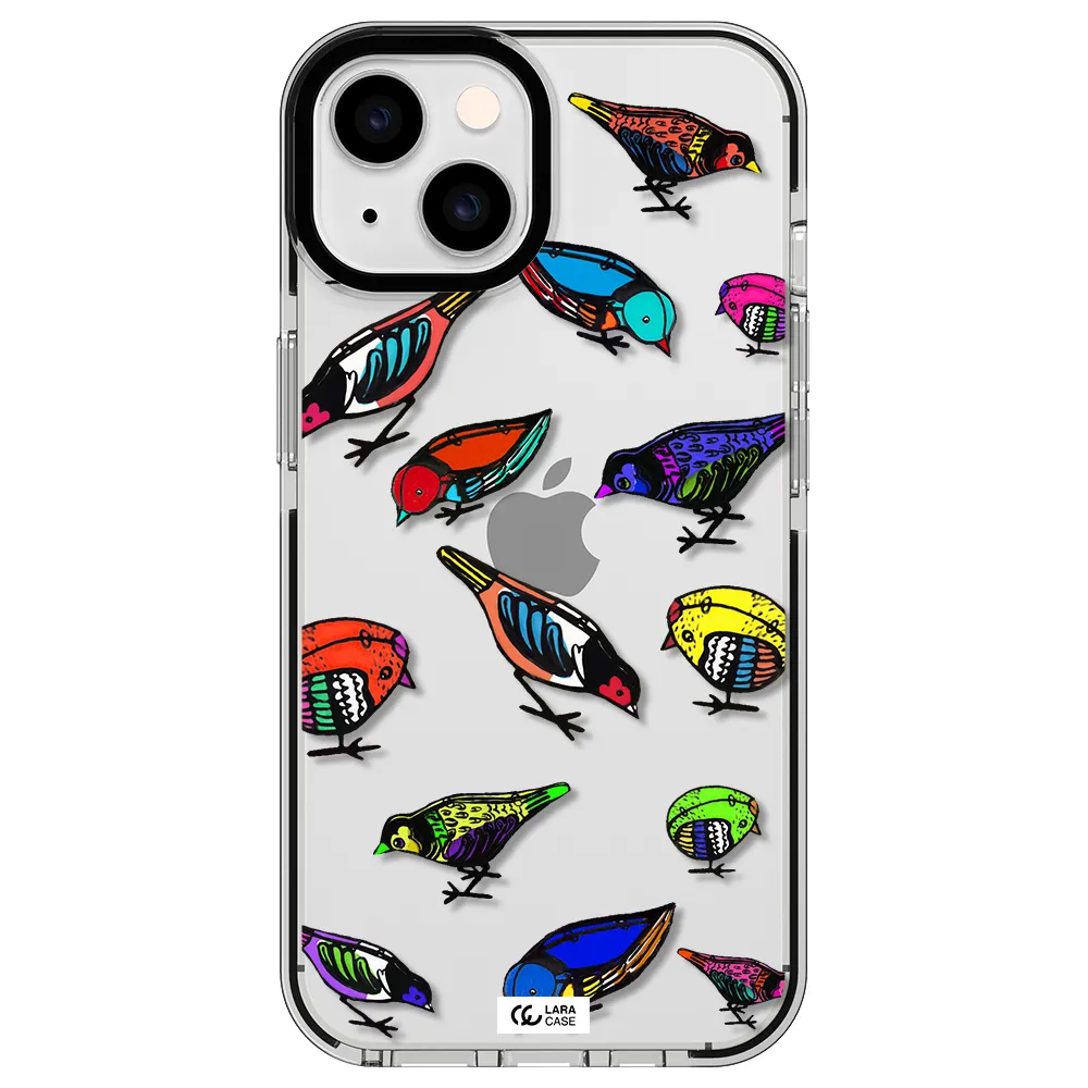 Colorful Birds Drawing Apple iPhone 14 impact black border Case