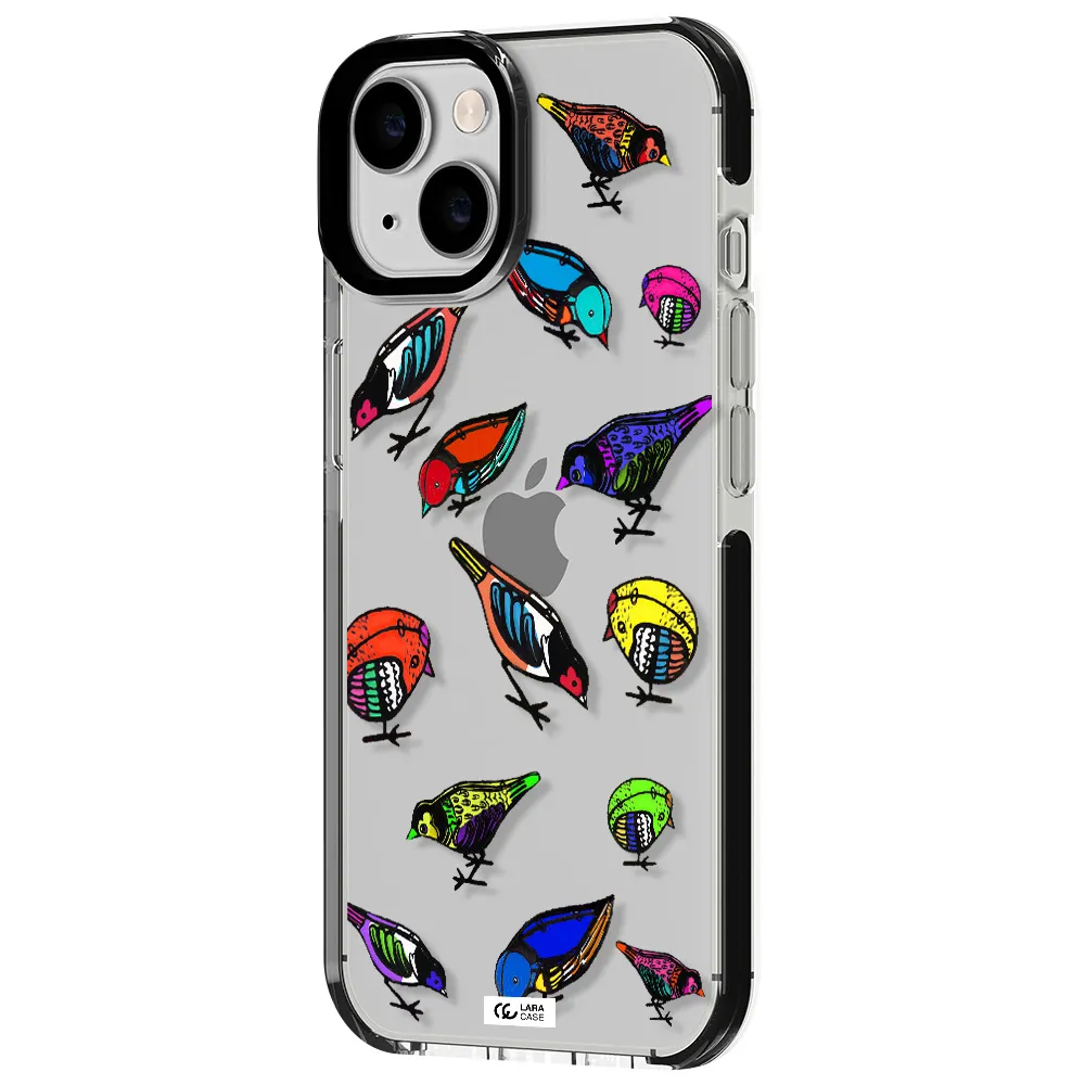 Colorful Birds Drawing Apple iPhone 14 impact black border Case