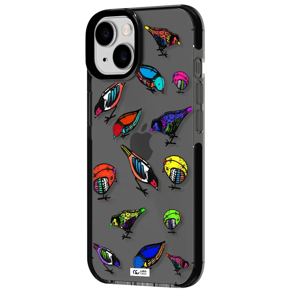Colorful Birds Drawing Apple iPhone 14 impact Smoke Black Case