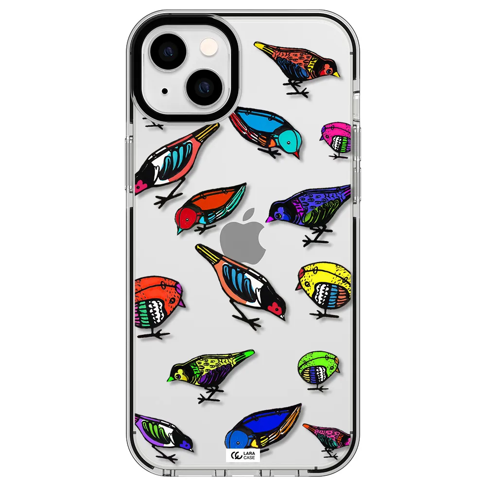 Colorful Birds Drawing Apple iPhone 14 plus impact black border Case