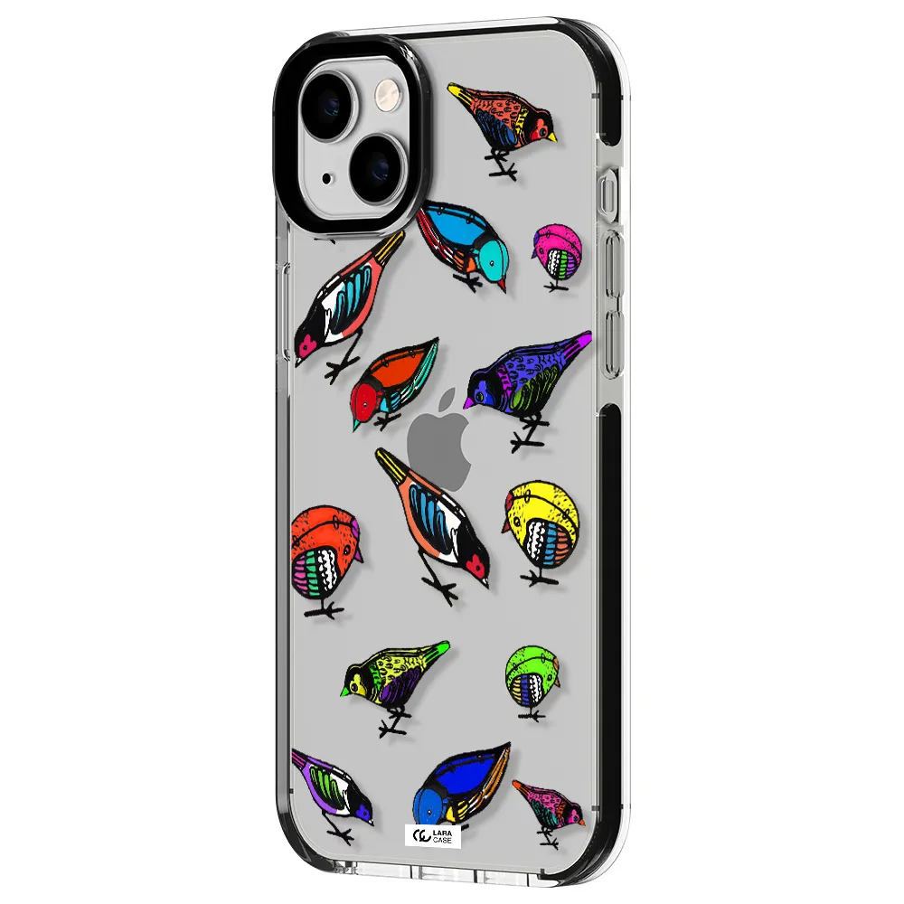 Colorful Birds Drawing Apple iPhone 14 plus impact black border Case