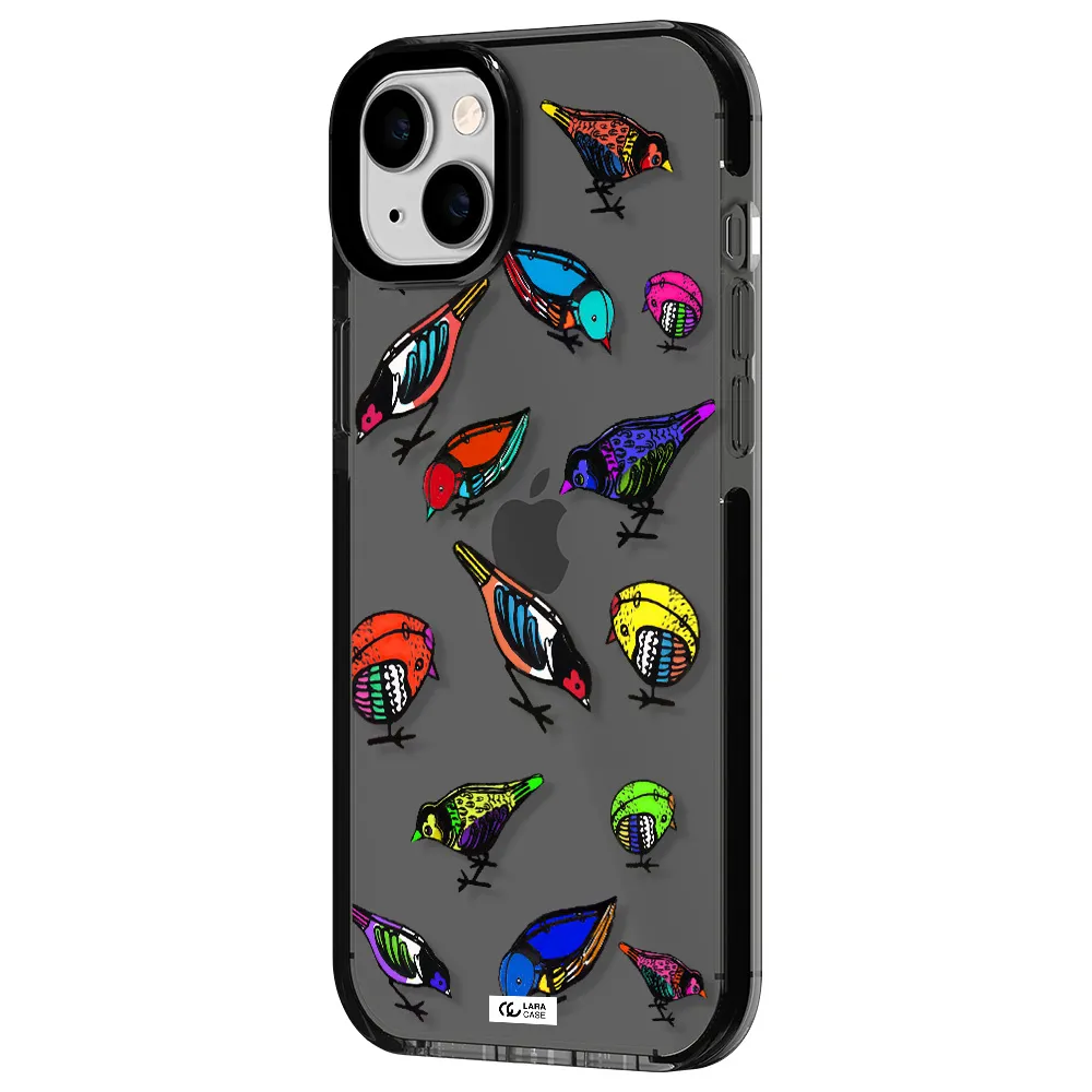 Colorful Birds Drawing Apple iPhone 14 plus impact Smoke Black Case