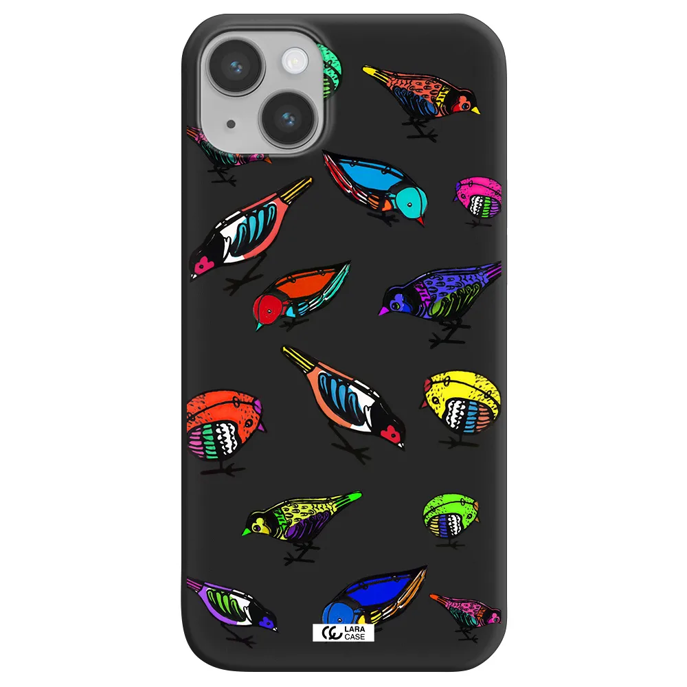Colorful Birds Drawing Apple iPhone 14 plus Silicone black Case