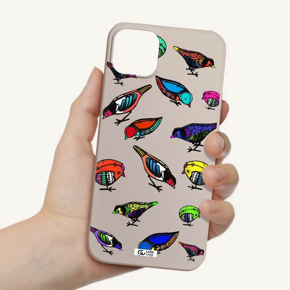 Colorful Birds Drawing Apple iPhone 14 plus Silicone Stone Case