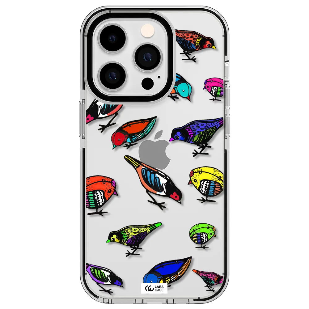 Colorful Birds Drawing Apple iPhone 14 pro impact black border Case