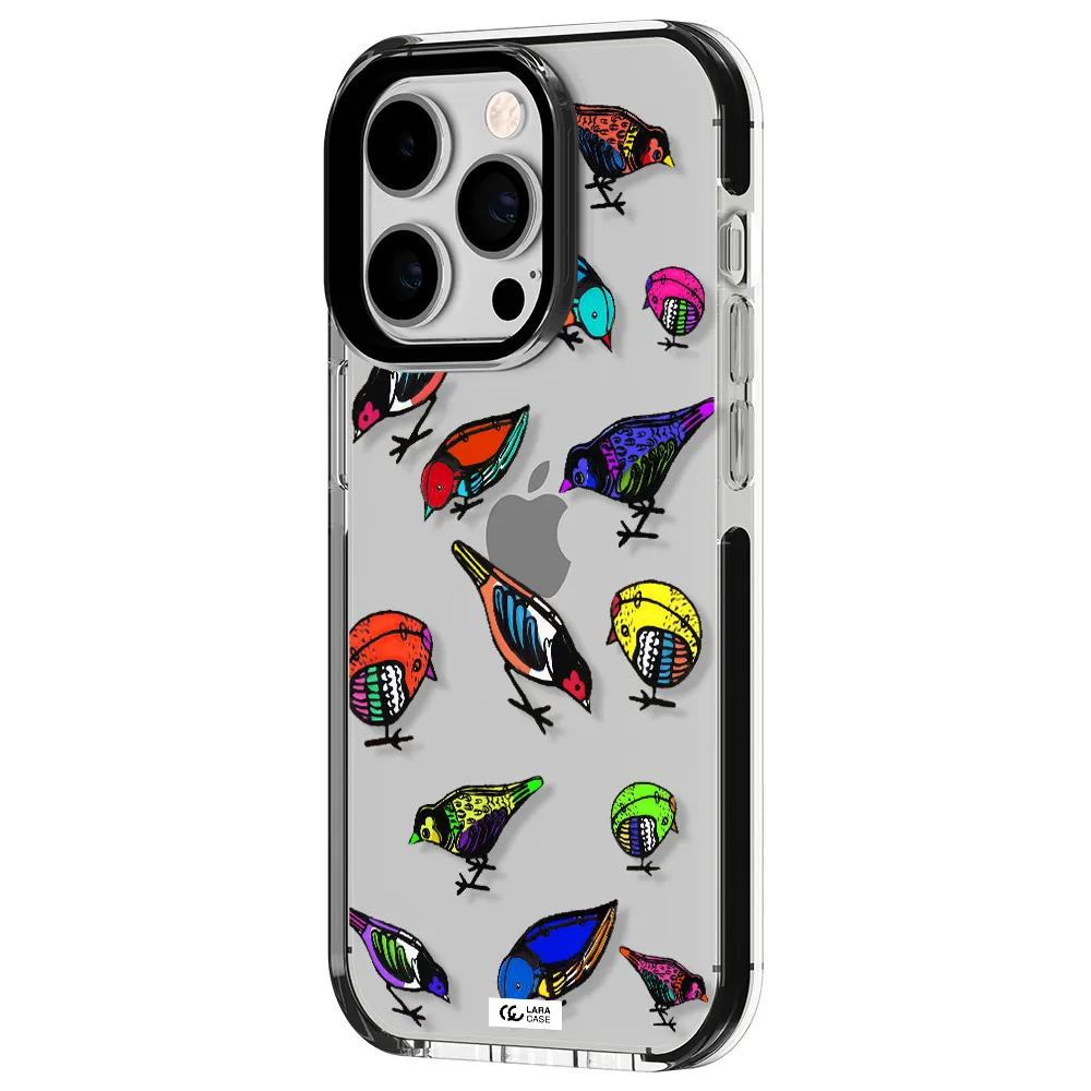 Colorful Birds Drawing Apple iPhone 14 pro impact black border Case