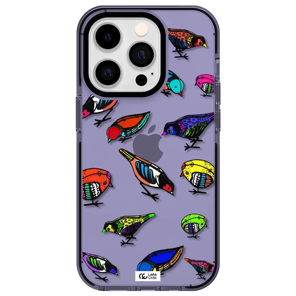Colorful Birds Drawing Apple iPhone 14 pro impact Lilac Case