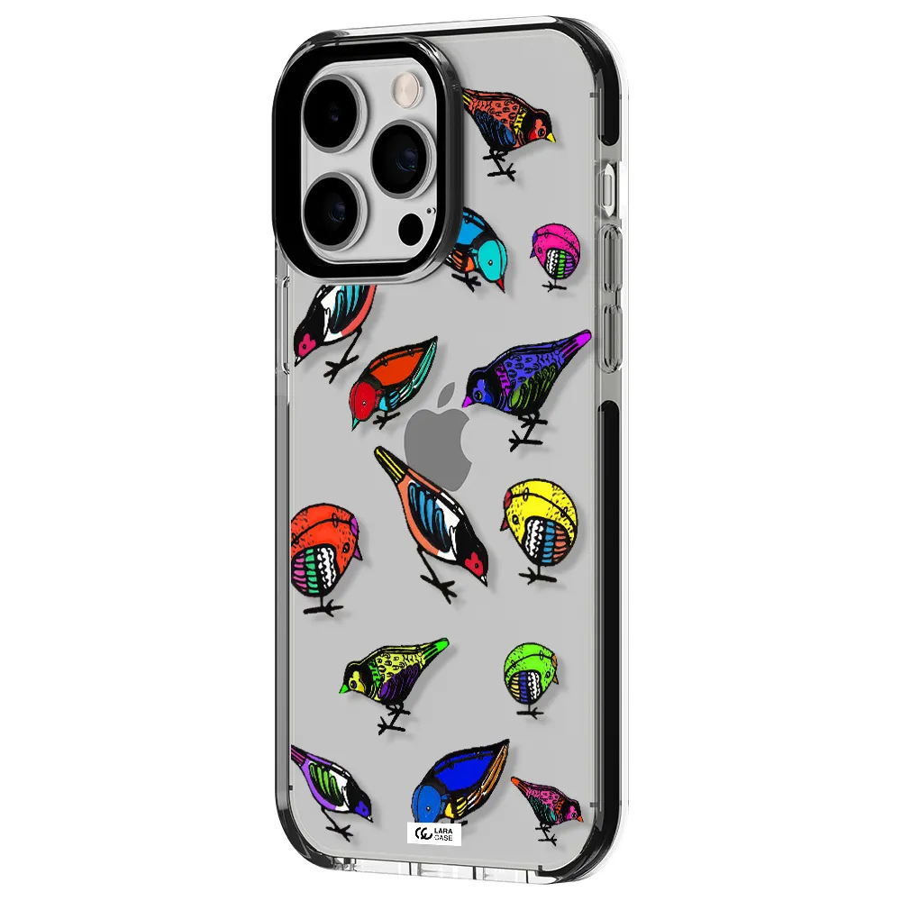 Colorful Birds Drawing Apple iPhone 14 pro max impact black border Case