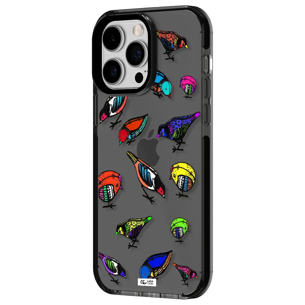 Colorful Birds Drawing Apple iPhone 14 pro max impact Smoke Black Case