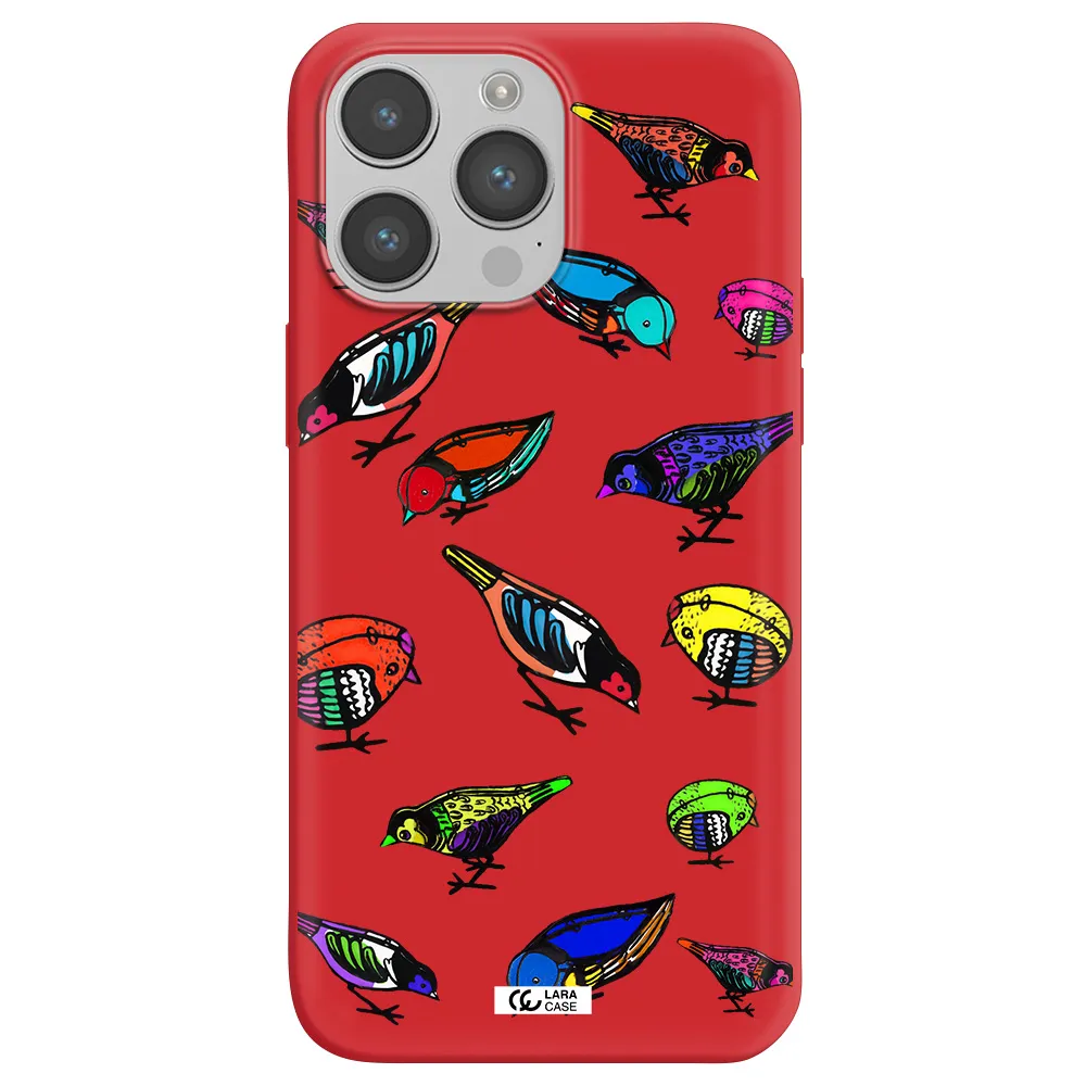 Colorful Birds Drawing Apple iPhone 14 pro max Silicone Imperial Red Case