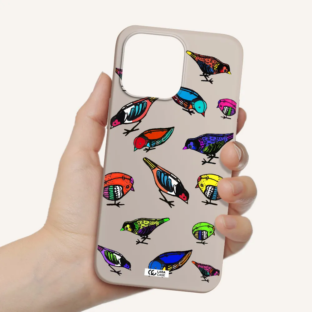 Colorful Birds Drawing Apple iPhone 14 pro max Silicone Stone Case