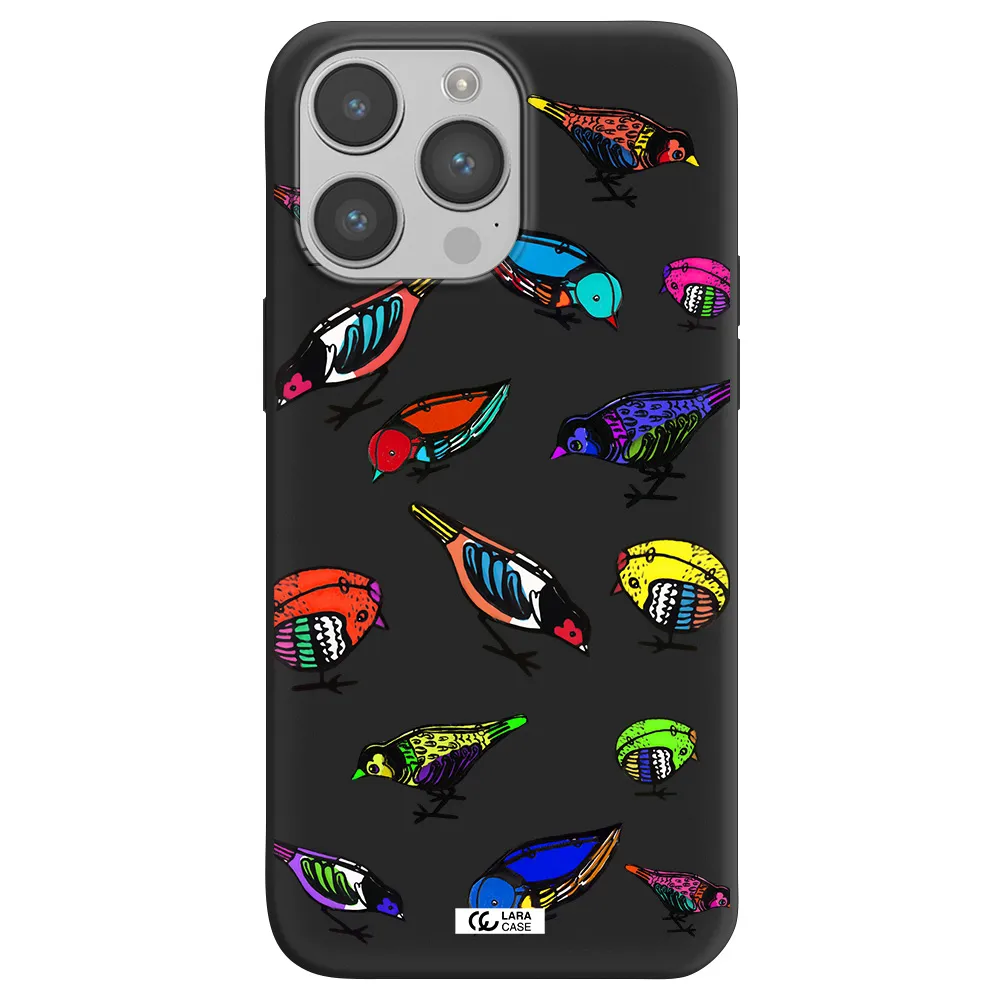 Colorful Birds Drawing Apple iPhone 14 pro Silicone black Case