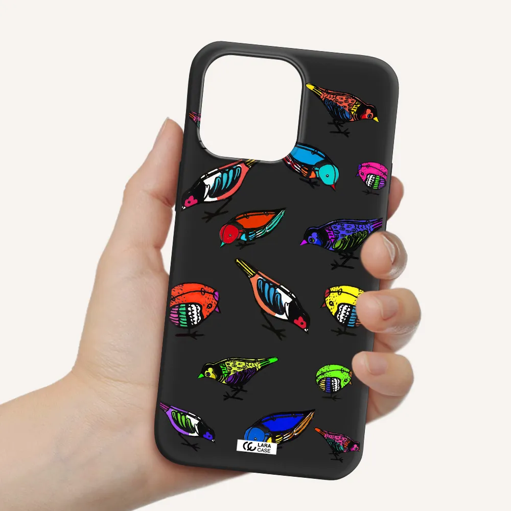 Colorful Birds Drawing Apple iPhone 14 pro Silicone black Case