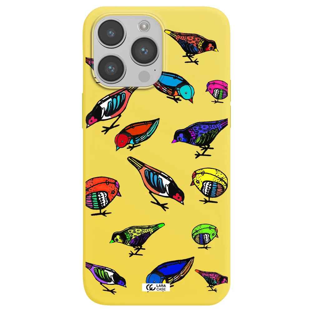 Colorful Birds Drawing Apple iPhone 14 pro Silicone canary yellow Case
