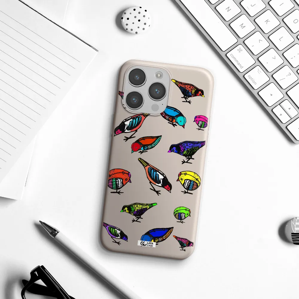 Colorful Birds Drawing Apple iPhone 14 pro Silicone Stone Case