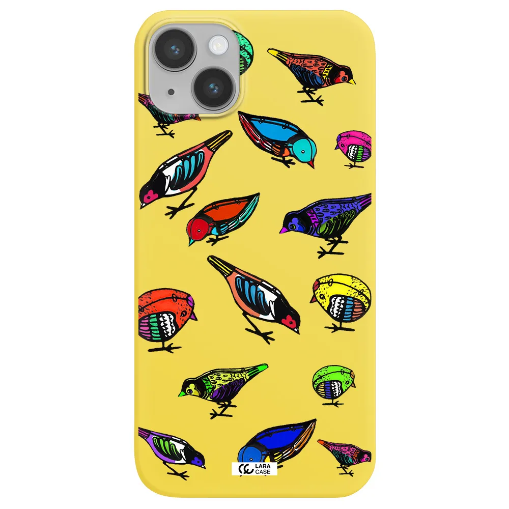 Colorful Birds Drawing Apple iPhone 14 Silicone canary yellow Case