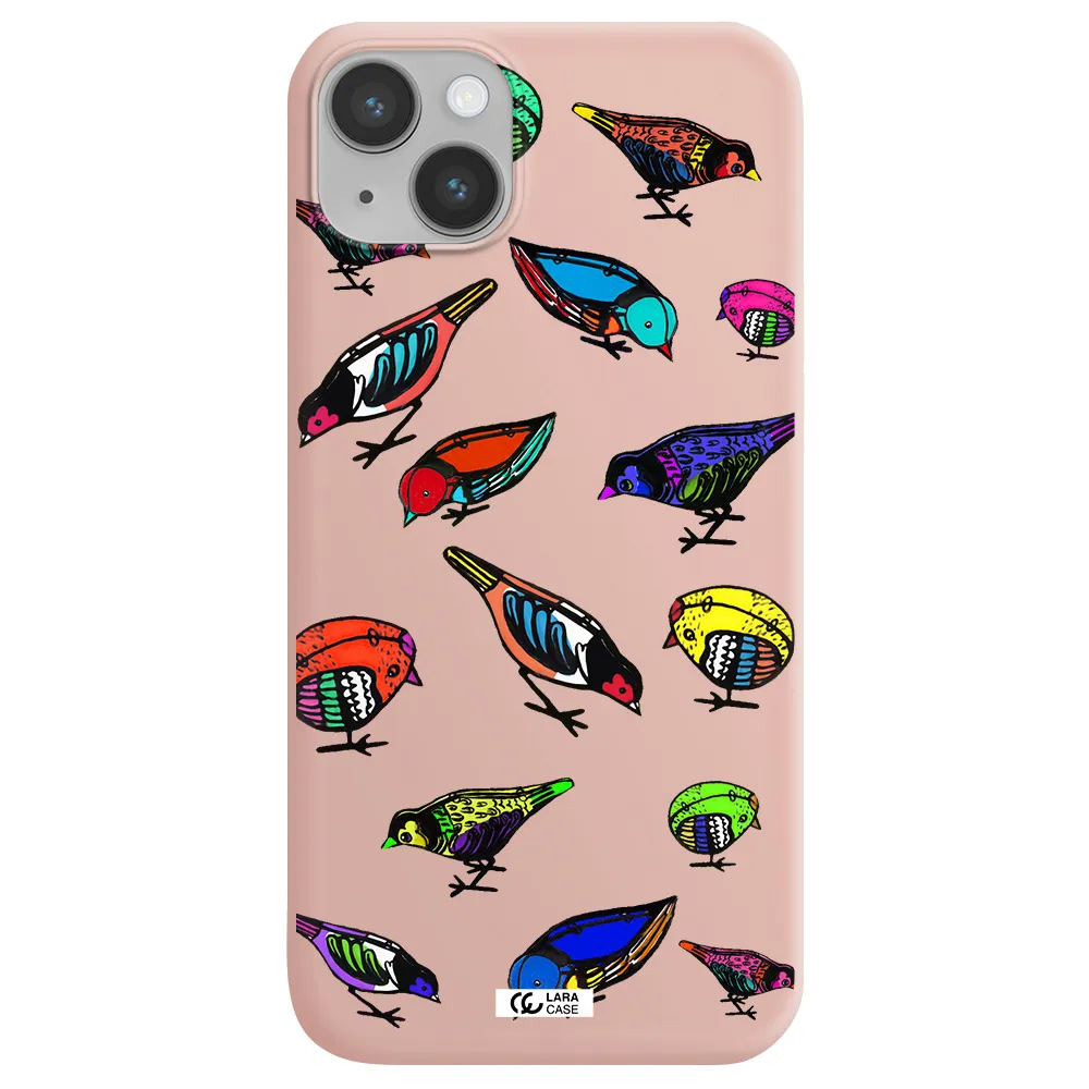 Colorful Birds Drawing Apple iPhone 14 Silicone pastel pink Case