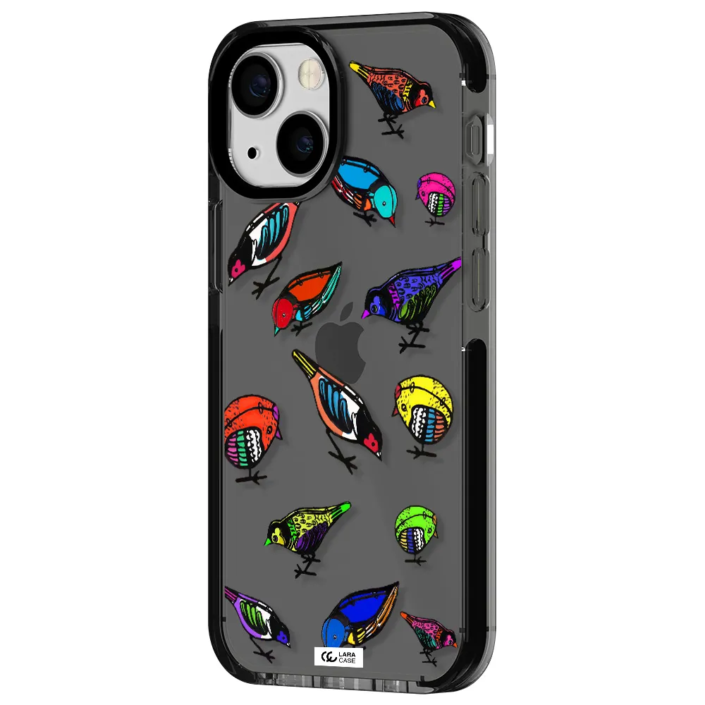 Colorful Birds Drawing Apple iPhone 15 impact Smoke Black Case