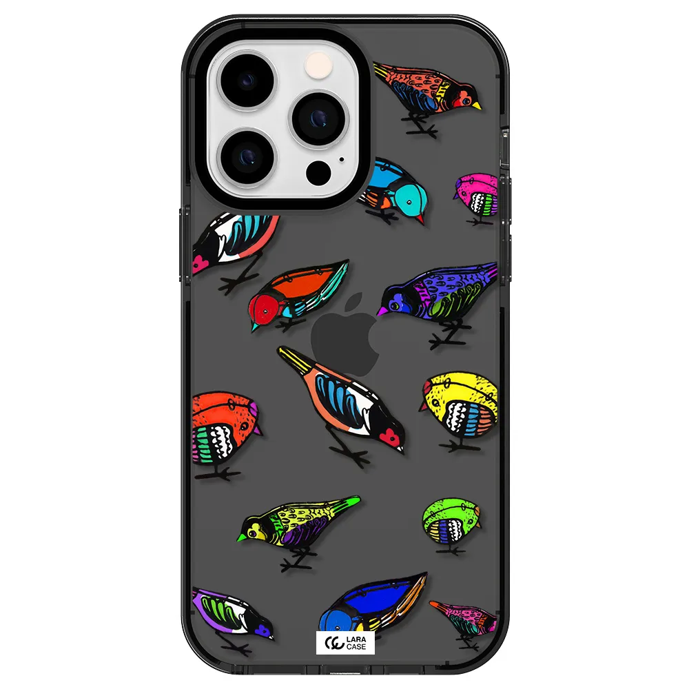 Colorful Birds Drawing Apple iPhone 15 Pro Max impact Smoke Black Case