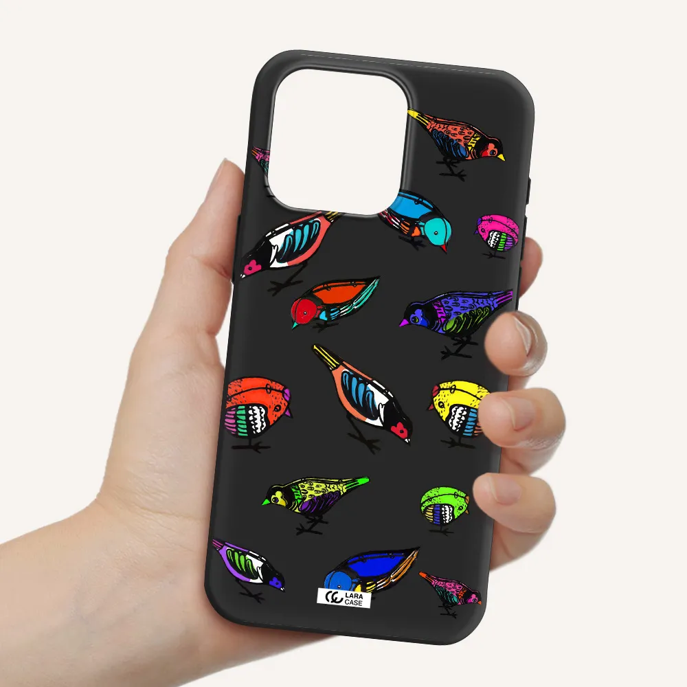 Colorful Birds Drawing Apple Iphone 15 Pro max Silicone black Case