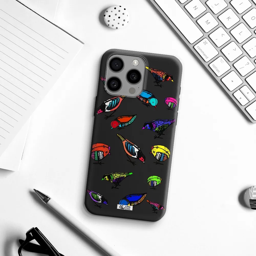 Colorful Birds Drawing Apple Iphone 15 Pro max Silicone black Case