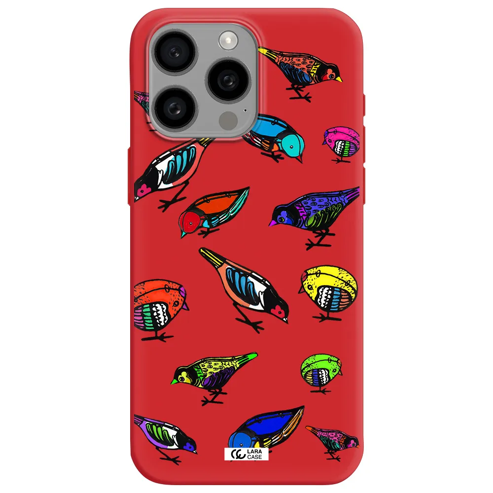 Colorful Birds Drawing Apple Iphone 15 Pro Max Silicone Imperial Red Case
