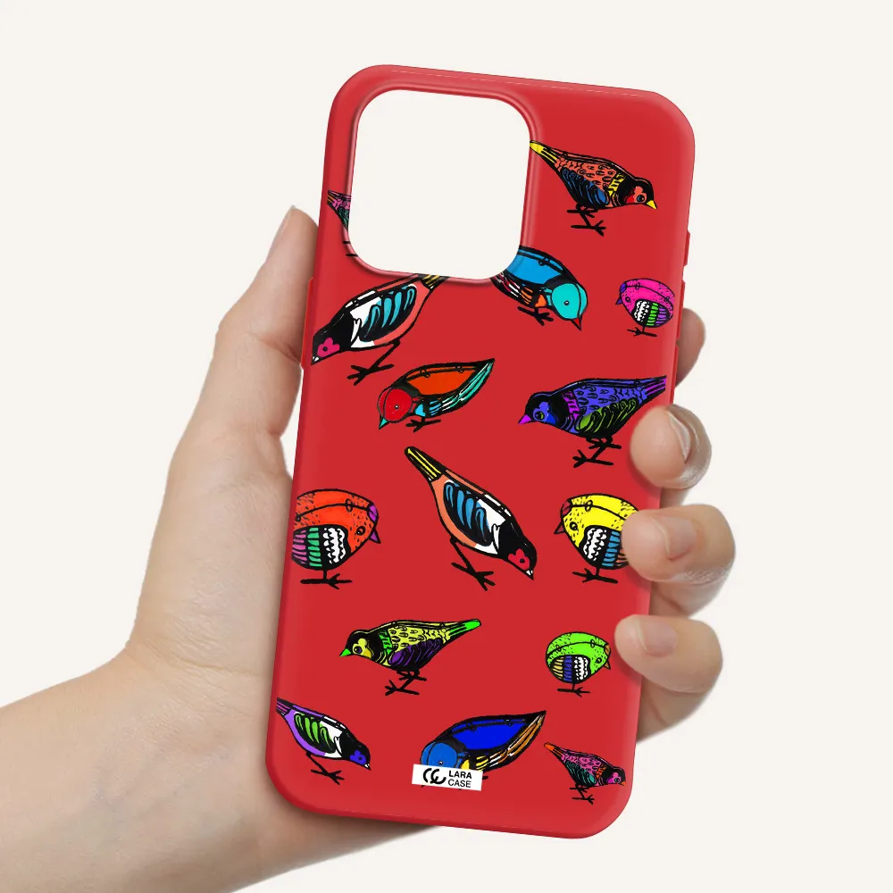 Colorful Birds Drawing Apple Iphone 15 Pro Max Silicone Imperial Red Case