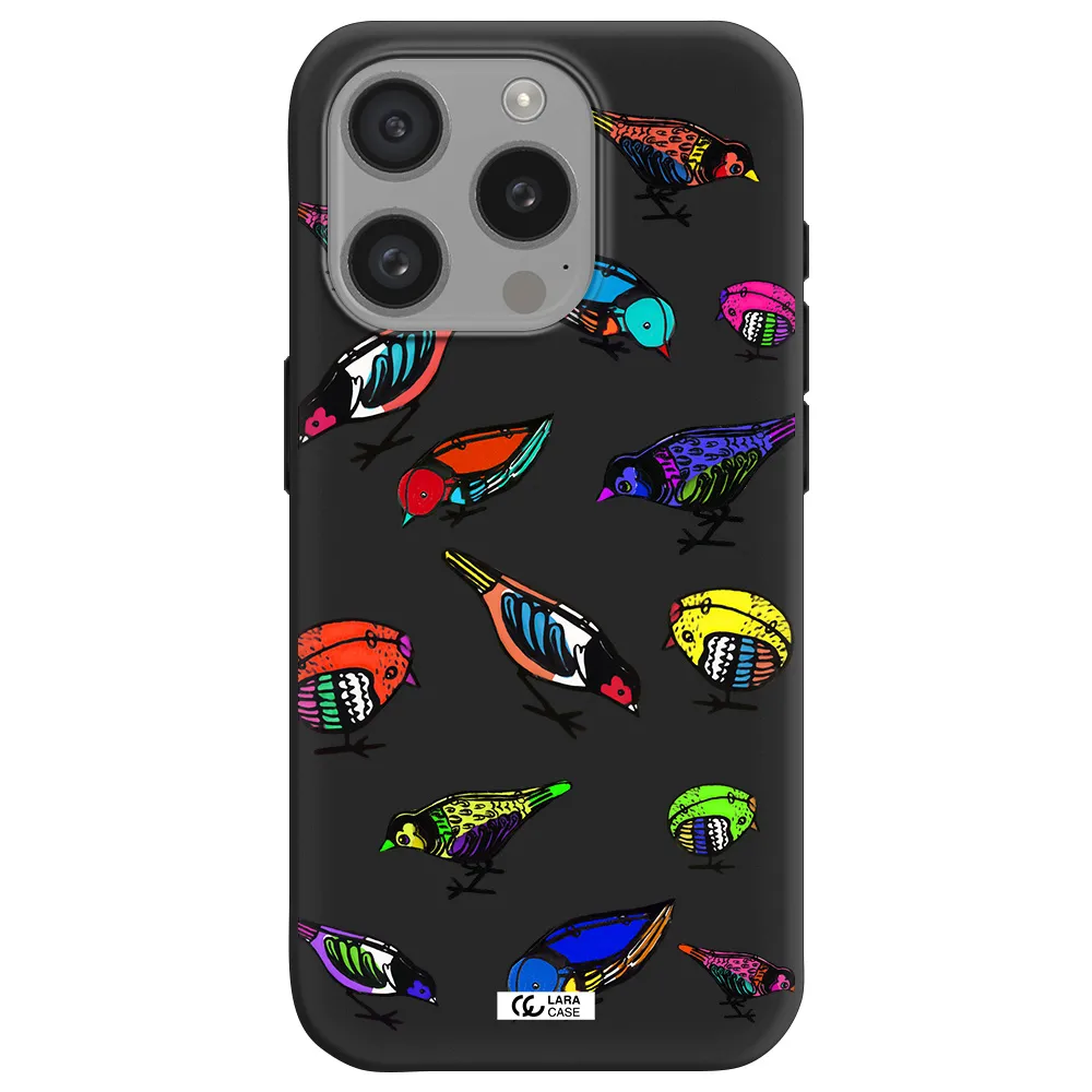 Colorful Birds Drawing Apple Iphone 15 Pro Silicone Black Case