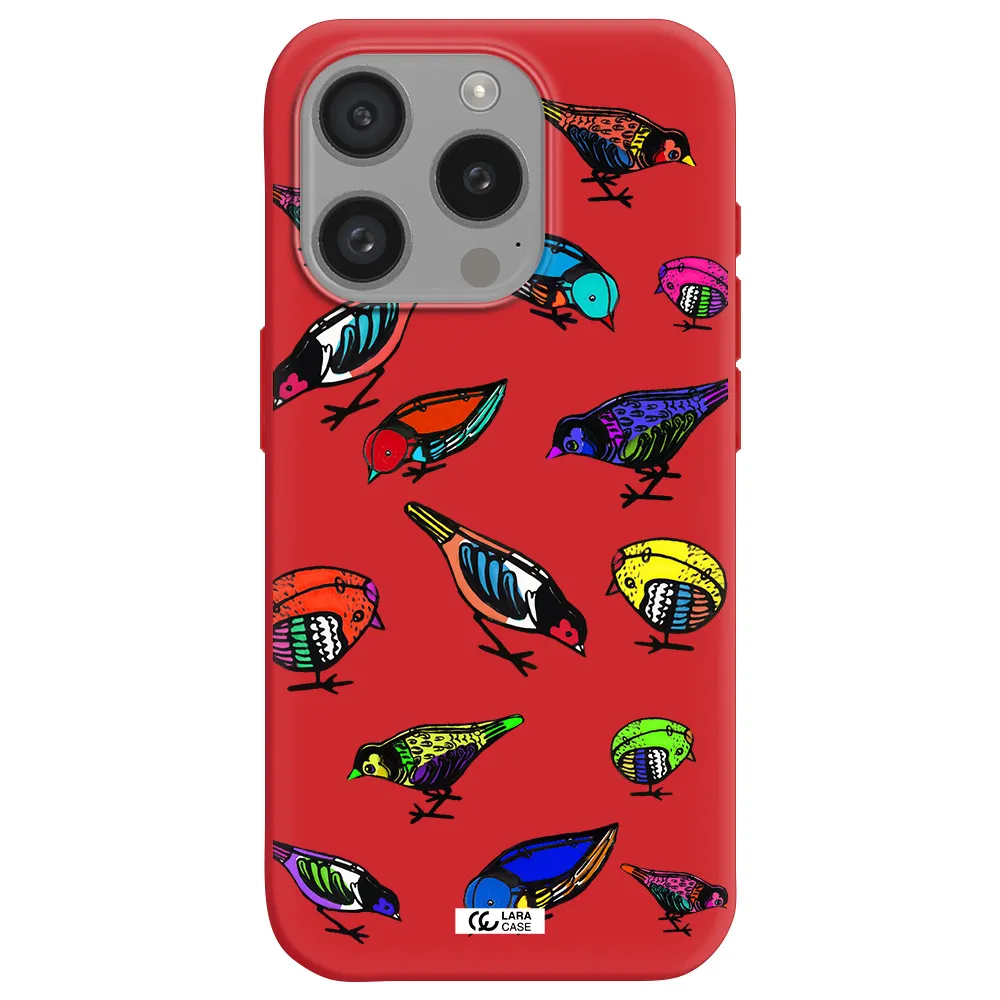 Colorful Birds Drawing Apple Iphone 15 Pro Silicone Imperial Red Case