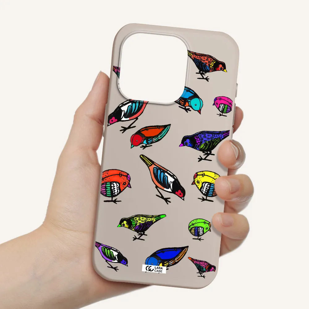 Colorful Birds Drawing Apple Iphone 15 Pro Silicone Stone Case