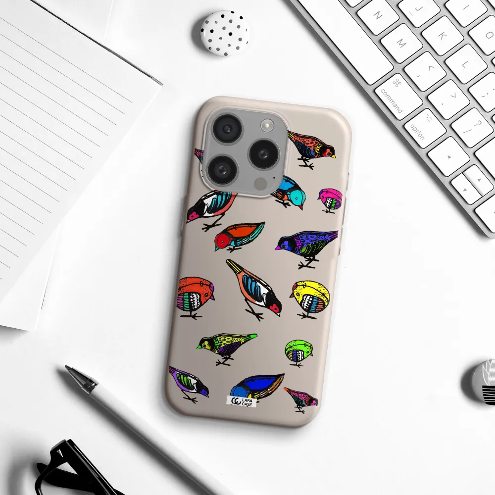 Colorful Birds Drawing Apple Iphone 15 Pro Silicone Stone Case