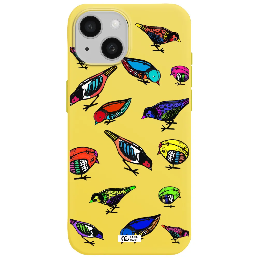 Colorful Birds Drawing Apple iPhone 15 Silicone canary yellow Case