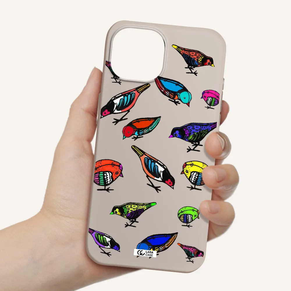 Colorful Birds Drawing Apple iPhone 15 Silicone Stone Case