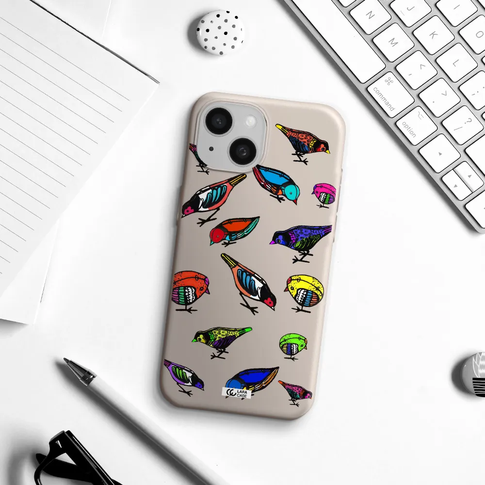Colorful Birds Drawing Apple iPhone 15 Silicone Stone Case
