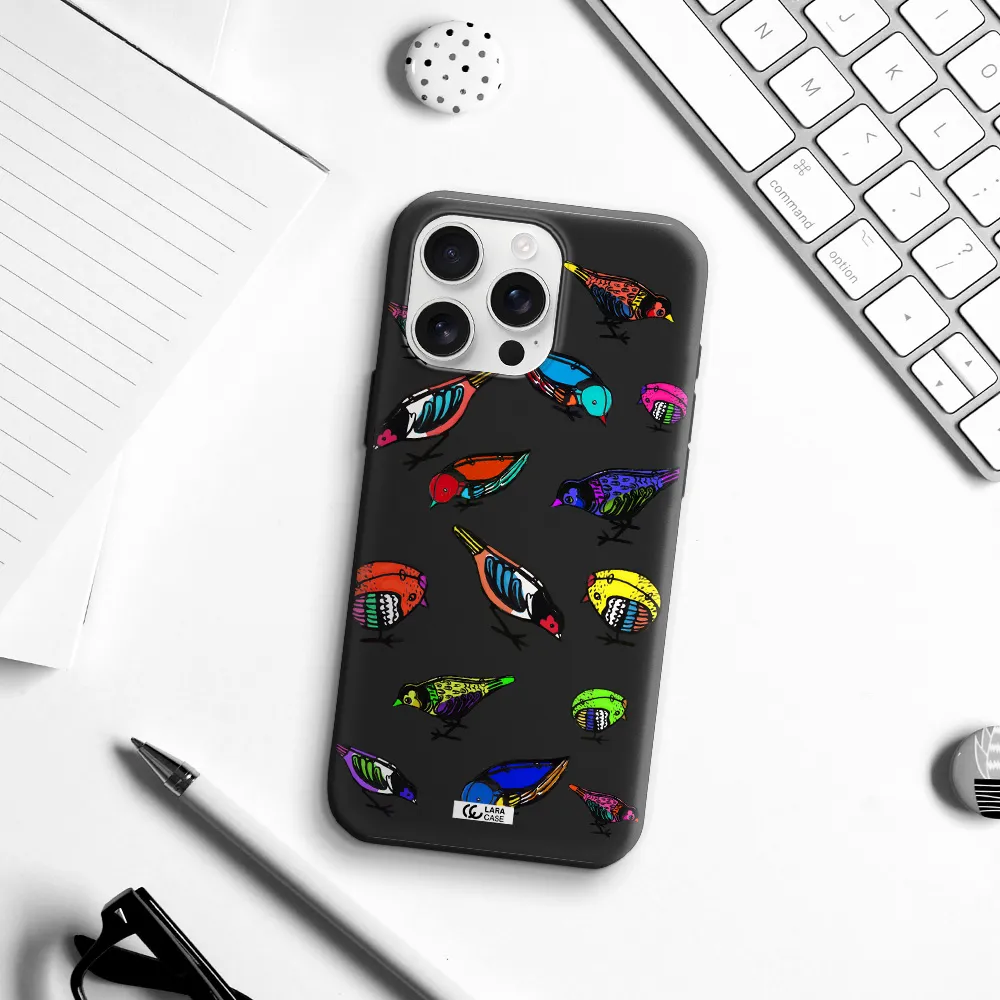 Colorful Birds Drawing Apple Iphone 16 Pro Max Silicone Black Case