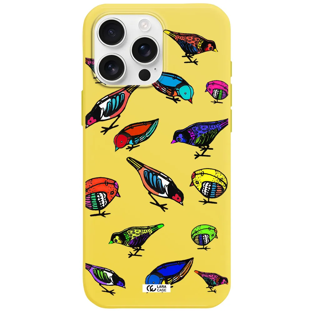 Colorful Birds Drawing Apple Iphone 16 Pro Max Silicone Canary Yellow Case