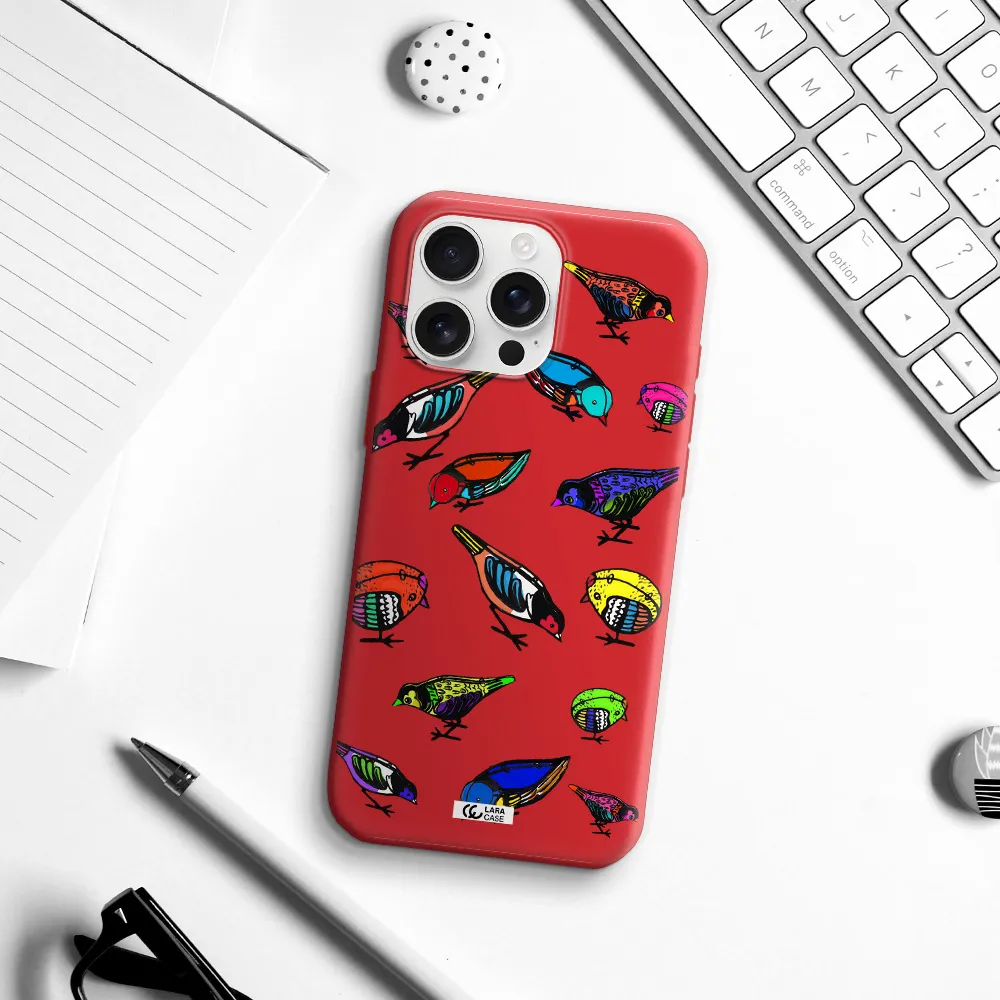 Colorful Birds Drawing Apple Iphone 16 Pro Max Silicone Imperial Red Case