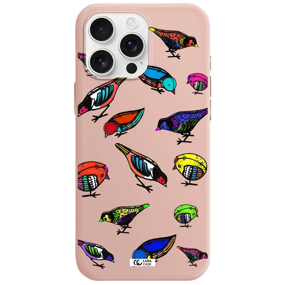 Colorful Birds Drawing Apple Iphone 16 Pro Max Silicone Pastel Pink Case