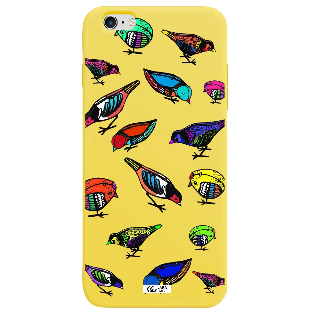 Colorful Birds Drawing Apple iPhone 6 plus Silicone canary yellow Case