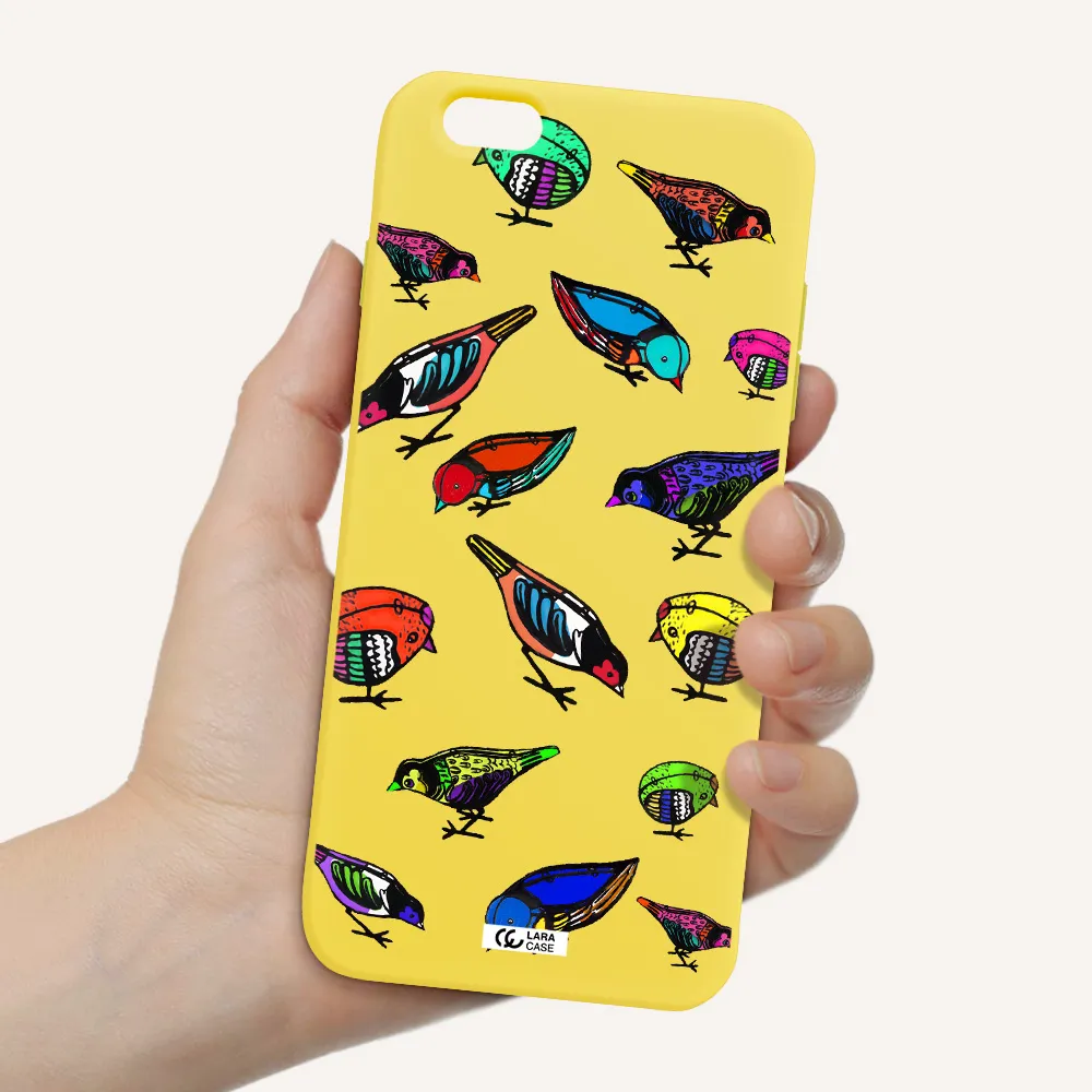 Colorful Birds Drawing Apple iPhone 6 plus Silicone canary yellow Case