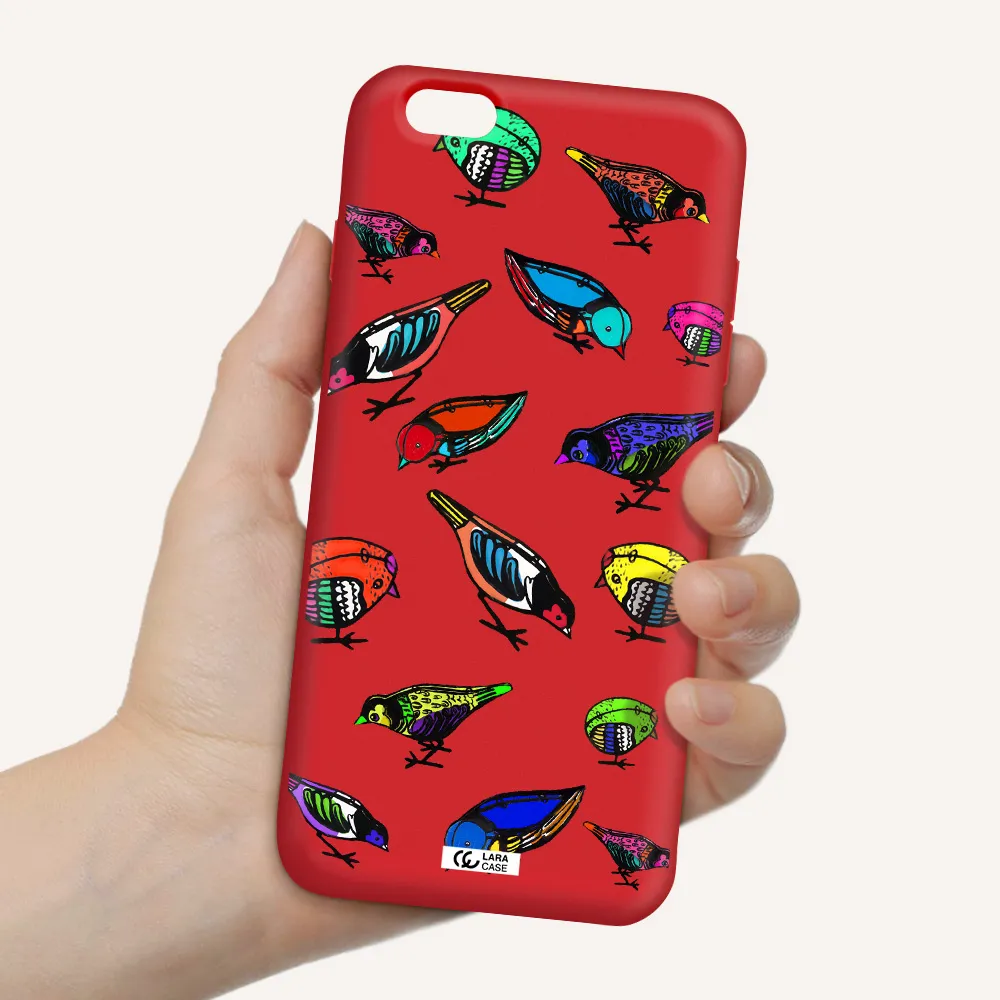 Colorful Birds Drawing Apple iPhone 6 plus Silicone Imperial Red Case