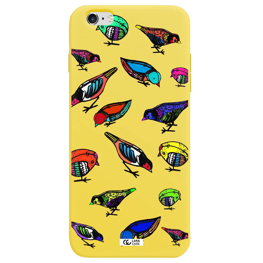 Colorful Birds Drawing Apple iPhone 6 s plus Silicone canary yellow Case